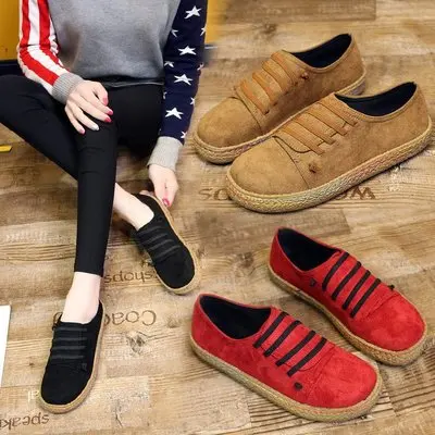 HLS023 ladies fashion Soft bottom Suede student Comfortable flat women canvas casual shoes