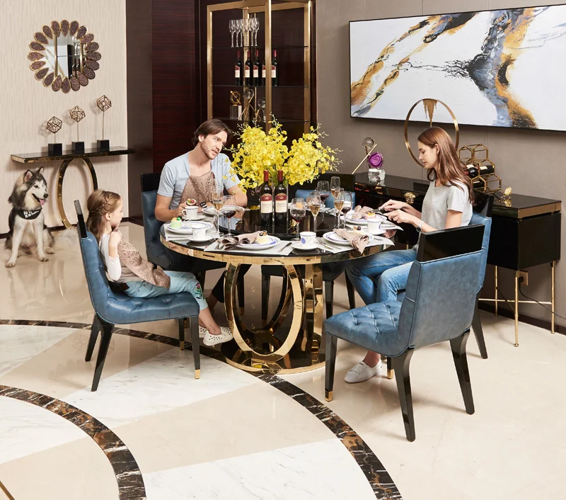 Manufacture Customization Dinning Room Furniture Table and Chairs Luxury Stainless Steel Cheap Marble Dining Set for 6