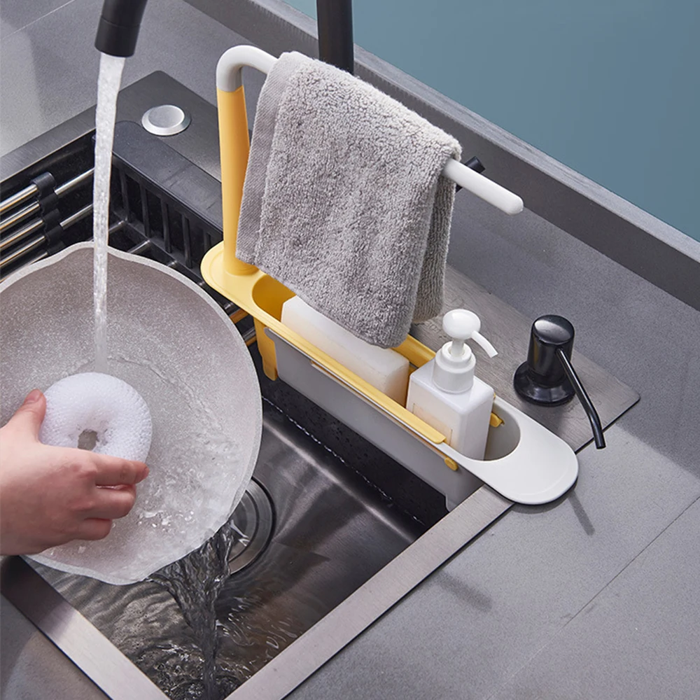 Multifunction Adjustable  Retractable Sponge Soap Rack Sink Storage Rack Kitchen Tools Accessories
