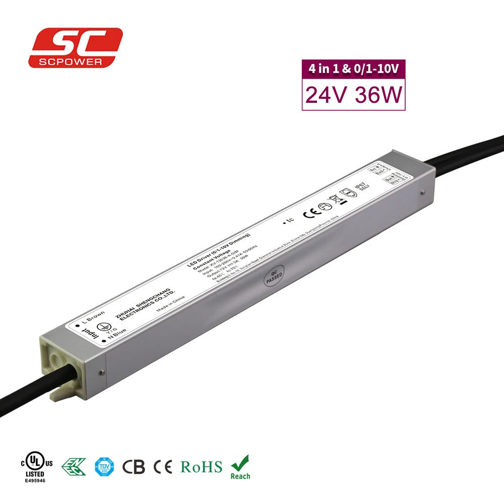 12V/24V led strip 36W dimming led transformer 0-10v dimmable pwm led driver with aluminium cover