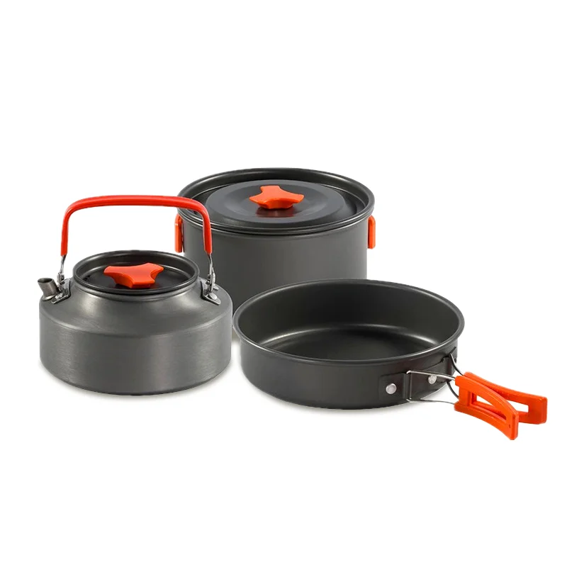 Outdoor Cooking Pot Pans Portable Camping Cookware Mess Kit 3 in 1 Camping Cooking Set Aluminum Cookware Sets