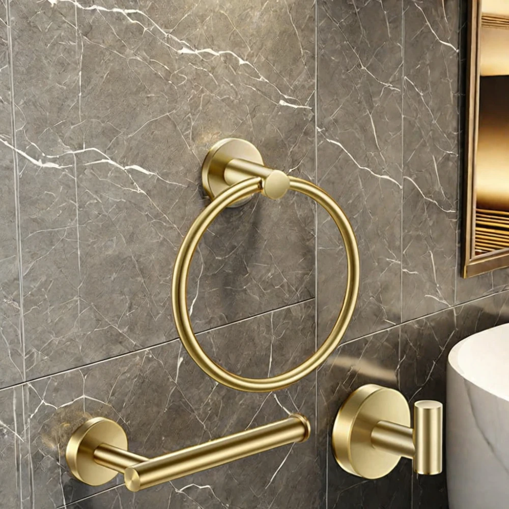 Matte Gold Wall Mount Modern Bath Hardware Set Stainless Steel Towel Bar Paper Holder Hook with Towel Ring Bathroom Accessories