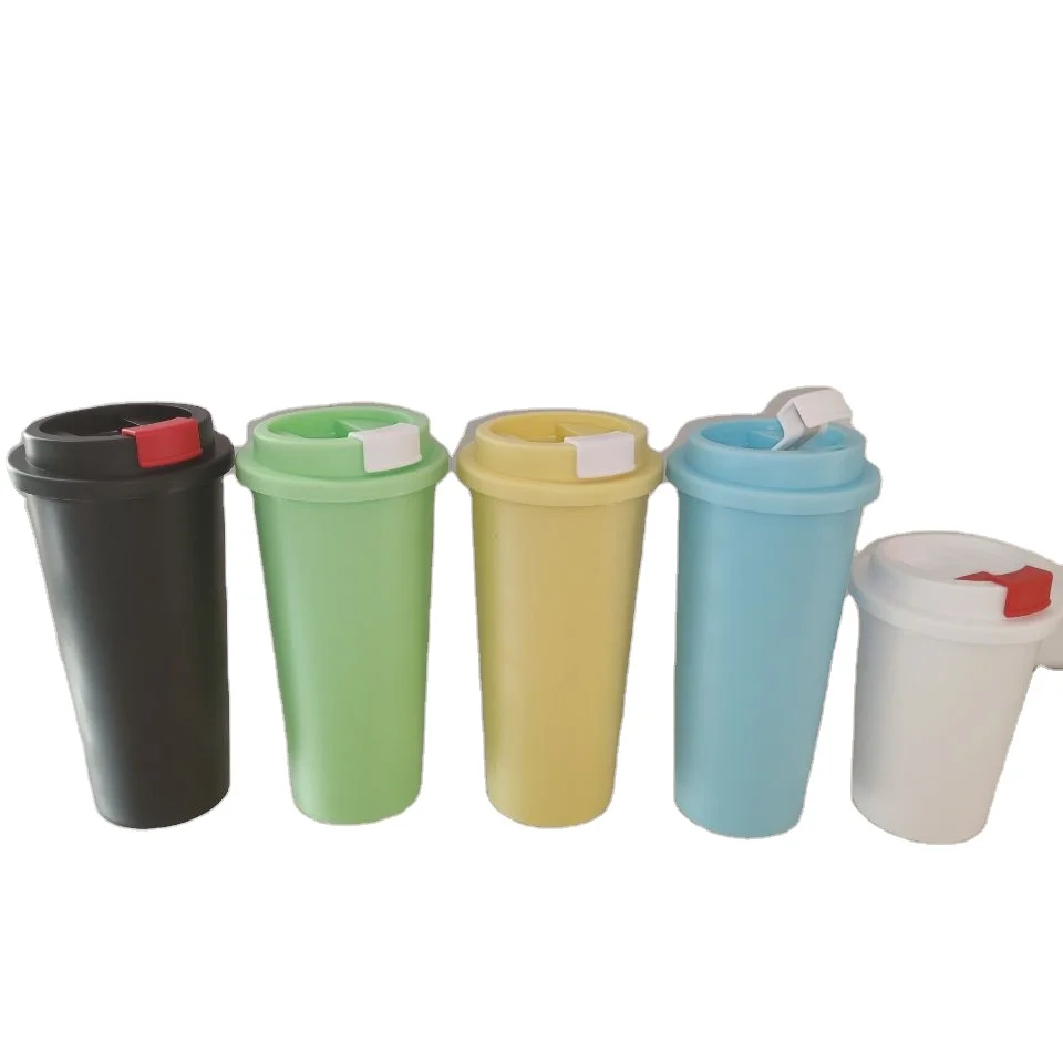 promotion gift custimation double wall travel cup with paper inserted 350ml plastic water bottle with lid