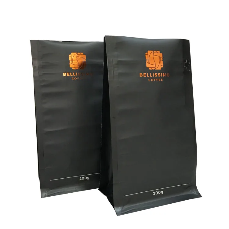 China suppliers wholesale custom flat bottom 1kg with logo Matte black coffee bags