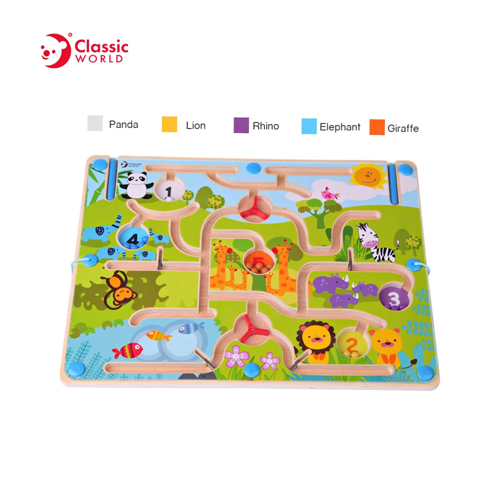 Classic World Wooden Educational Toys Magnetic Maze Puzzle Game Toy Zoo Magnet Bead Maze