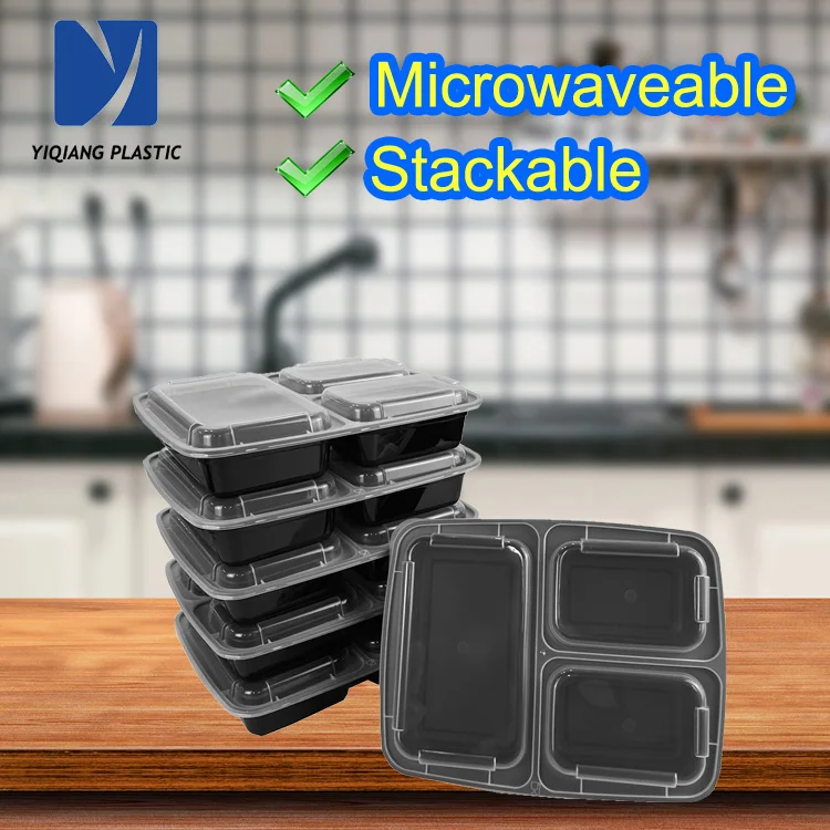  1000ml 3 Compartment Reusable Lunch Box/Bento Box Plastic Microwavable Disposable Food Containers With Lid 10