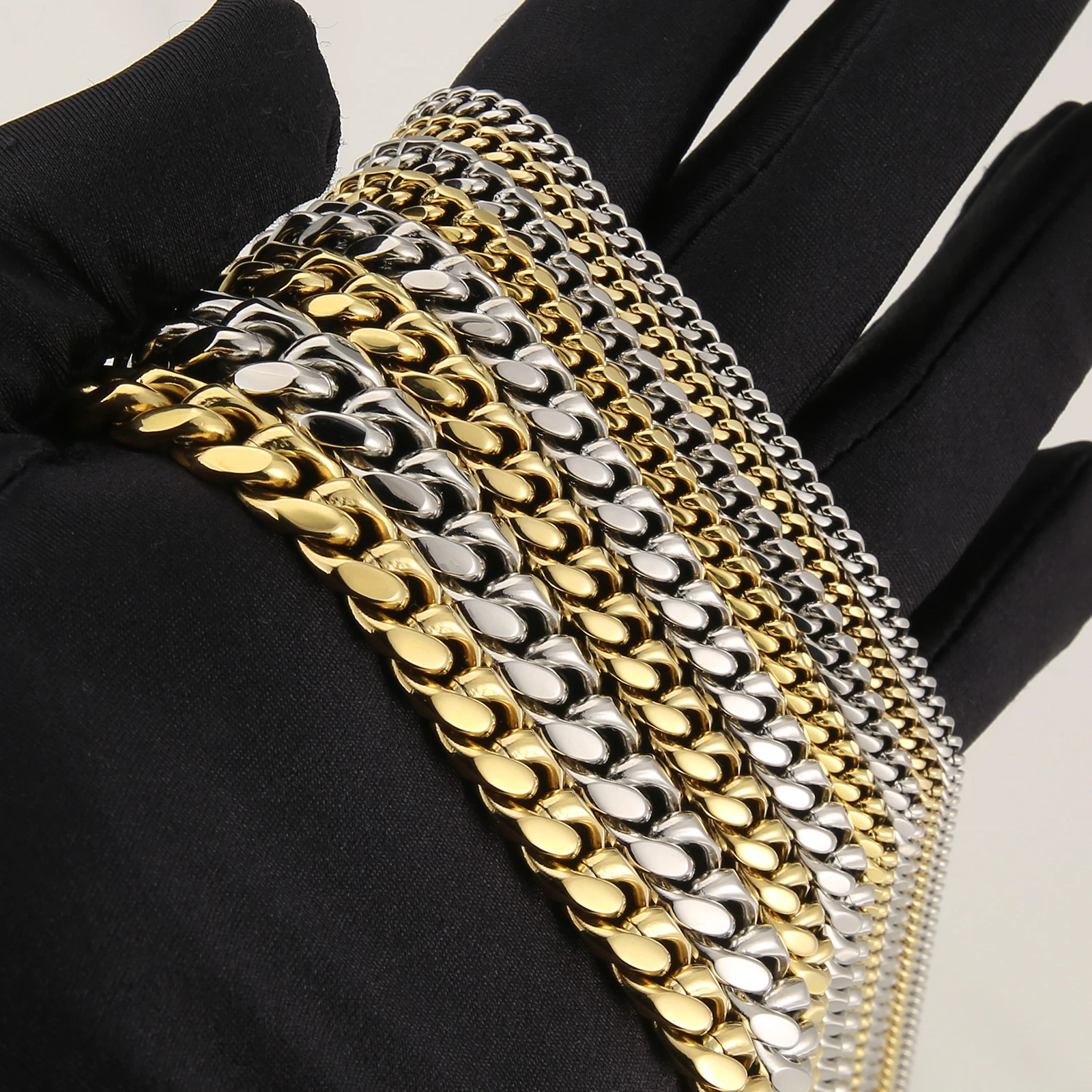 Boys Women Hip-Hop & Cool Style 14K Gold Plated 316L Stainless Steel Necklace 3mm 5mm 8mm 10mm Miami Mens Cuban Link Chain