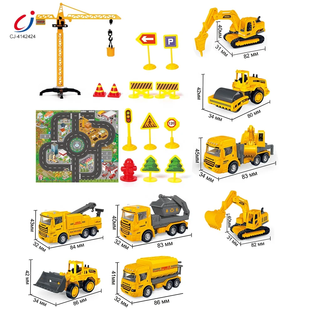 Chengji 1:64 alloy toy diecast model engineering car kids construction vehicles truck toys set with map
