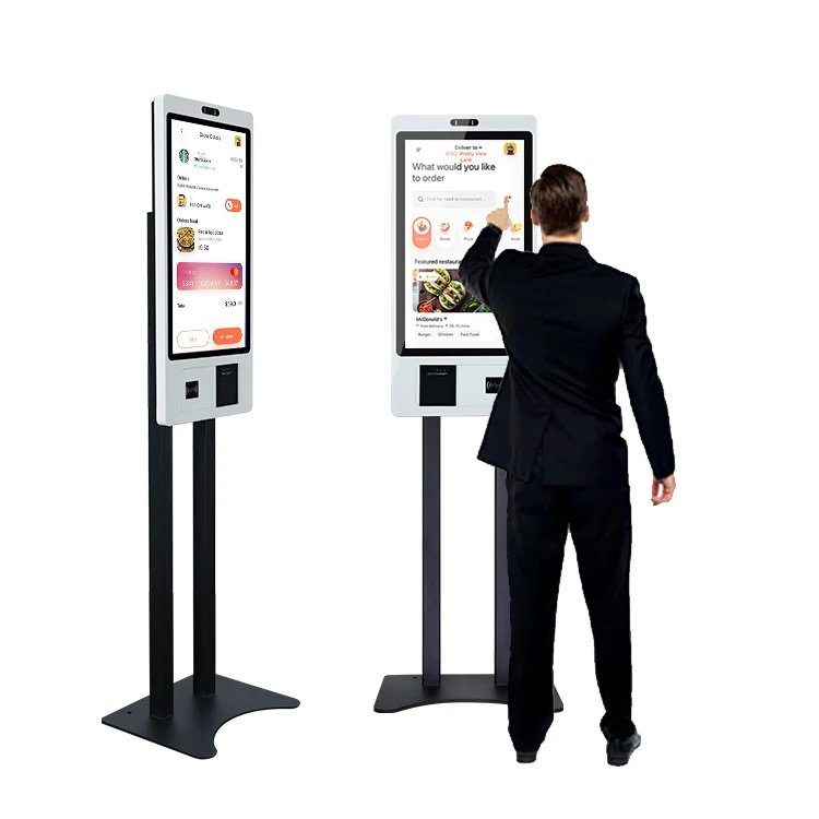 PCAP touch screen 21.5 23.8 27 32 metal case custom color Android ordering payment kiosk ticket printer kiosk in hotel