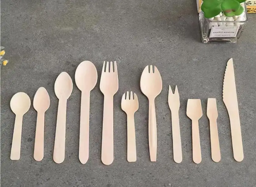 Birch Wood Tableware  Wooden Cutlery CutleryWooden Fork Knife Spoon Birch Wood Disposable