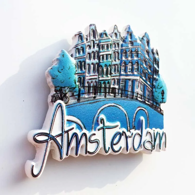 Custom Netherlands Amsterdam Souvenir Fridge magnet 3D Printing Polyresin Magnet Resin Promotional Fridge Magnet Stickers