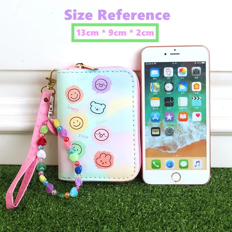 customize minimalist coin purse keychain slim kids leather wallet card holder with with beaded wristlet strap