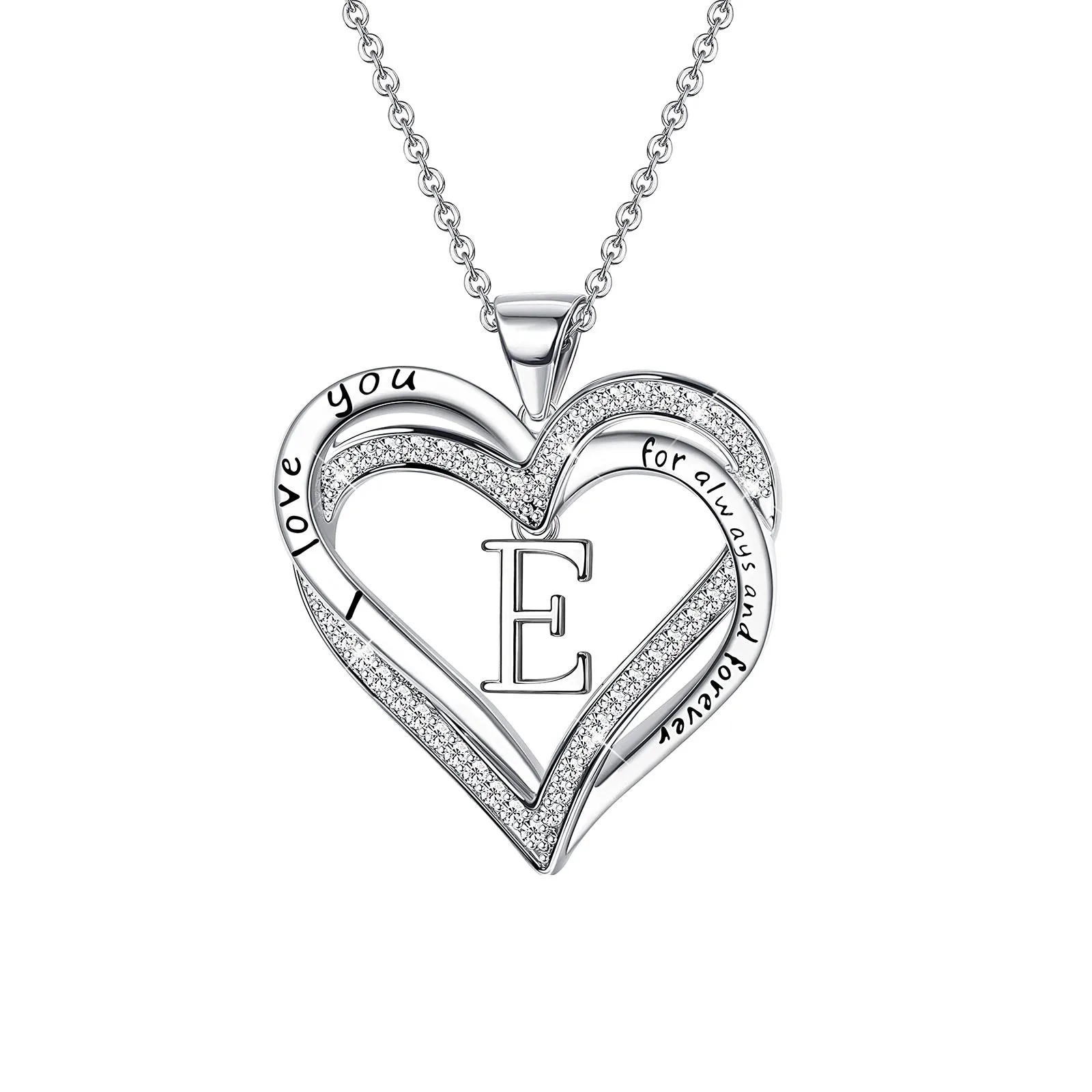 Cross-Border Explosive Double Heart Diamond Necklace 26 English Letter Lettering Necklace Couple Jewelry Custom Wholesale
