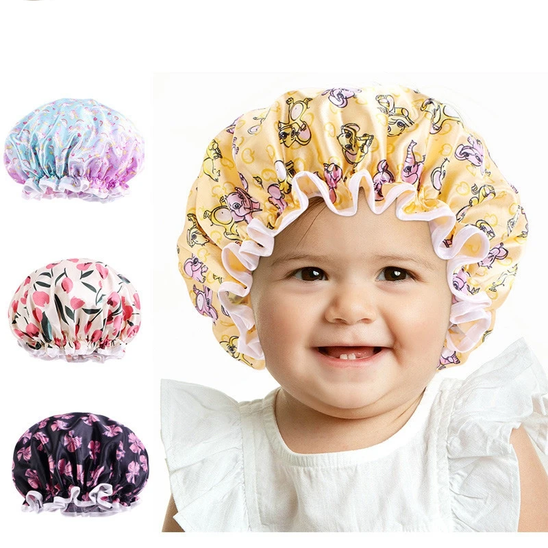 custom printed two layers kid bonnet shower cap