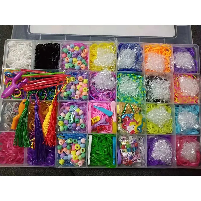 
High elasticity 10000pcs plastic box package colorful loom bands set , loom bands for kids,loom rubber bands 