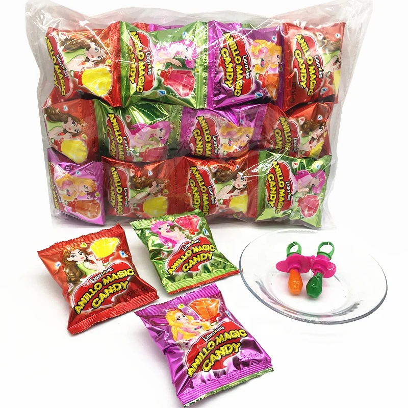 Wholesale Popular Lollipop Candy Individually Wrapped Light Up Diamond Ring Shaped Hard Lollipop Candy