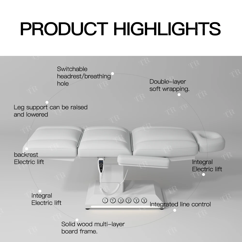 Turri Aesthetic Stretcher Electric Massage Table Foot Control Cosmetic Bed White Leather Beauty Salon Furniture Massage Bed