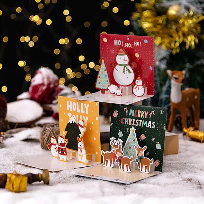 wholesale holidays gift pop up 3d christmas greeting cards with envolpe