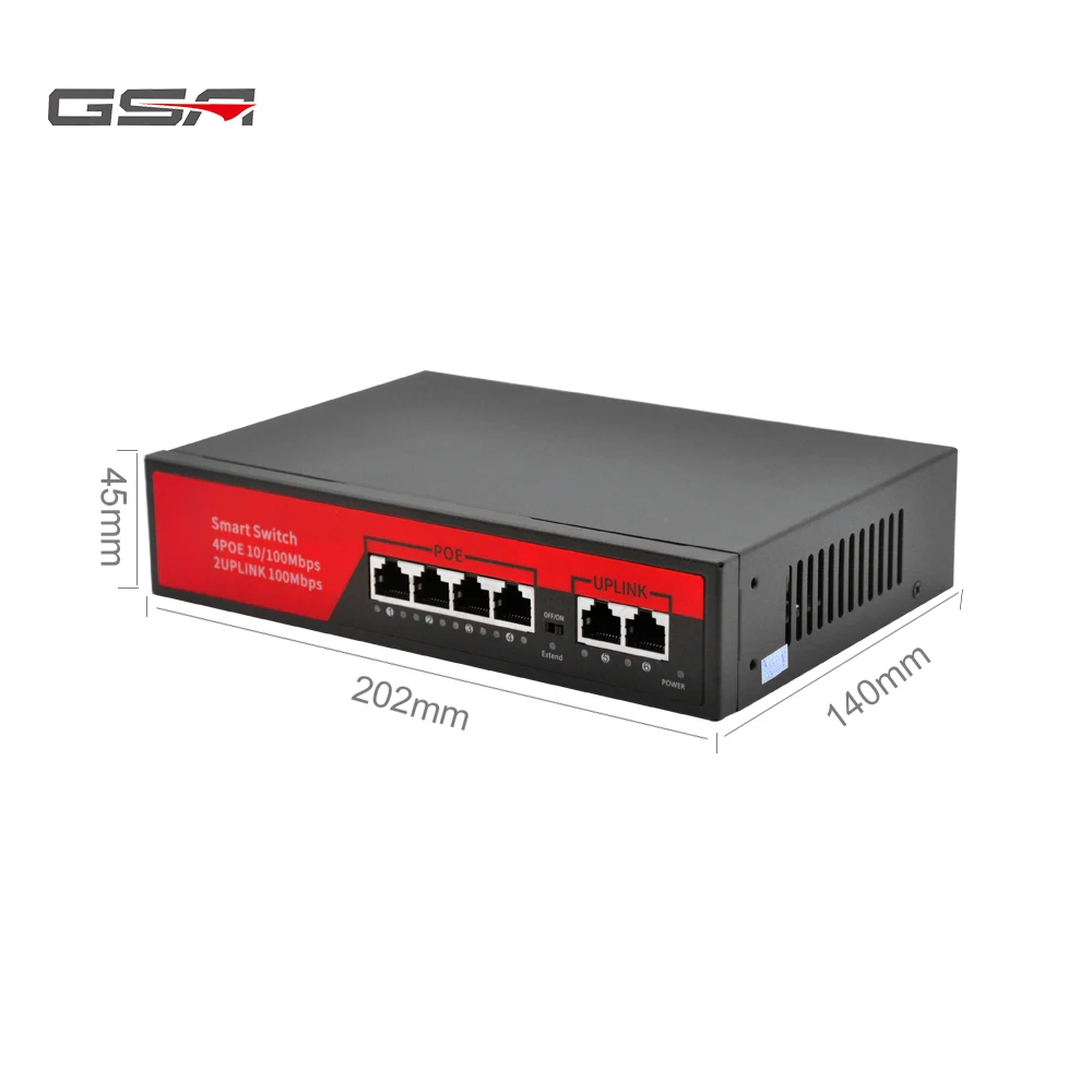 GSA 250 м 4 порта Fast Ethernet коммутатор питания через с 2CH 10/100 Uplink