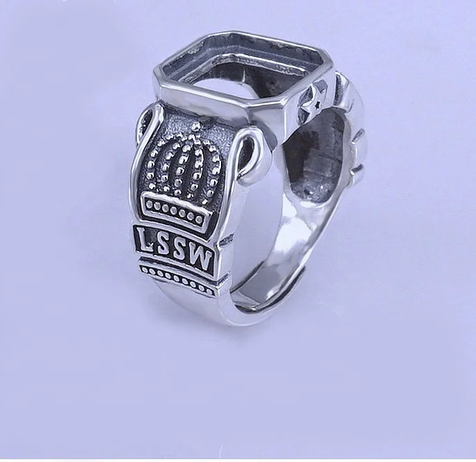 Top fashion mens skull jewelry custom S925 Sterling silver DIY adjustable blank ring base without stone