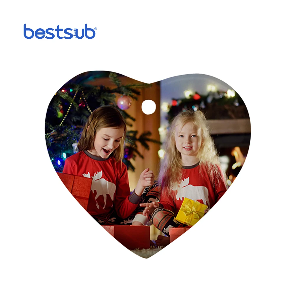 3 In. Heart  Sublimation Ceramic Ornament with Hole H001