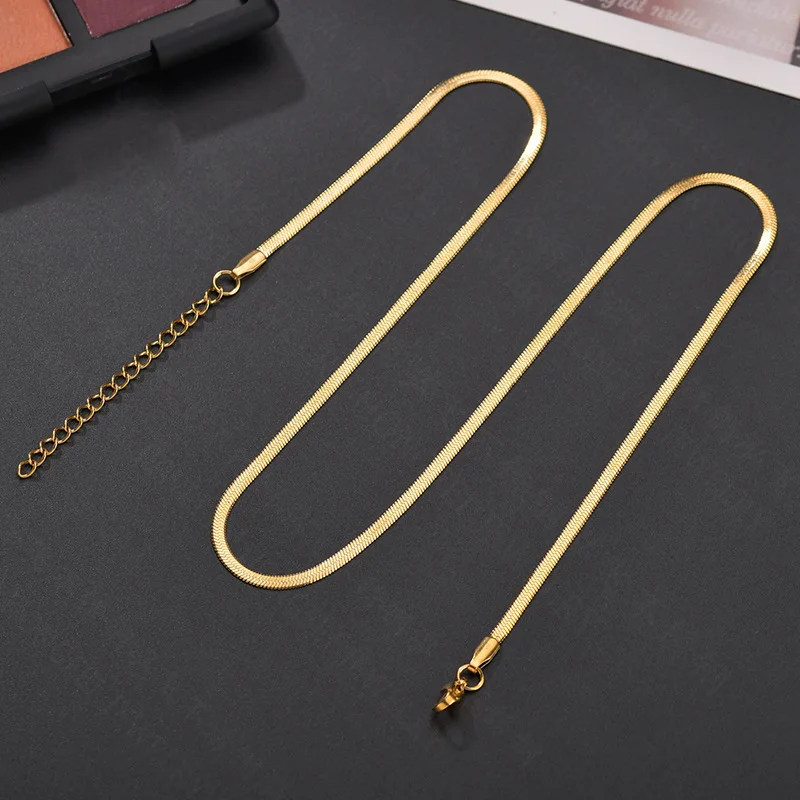 Simple Design 304 Stainless Steel Jewelry Hip Hop Snake Chain Necklace Gold Silver Color Flat Snake Necklace For Men