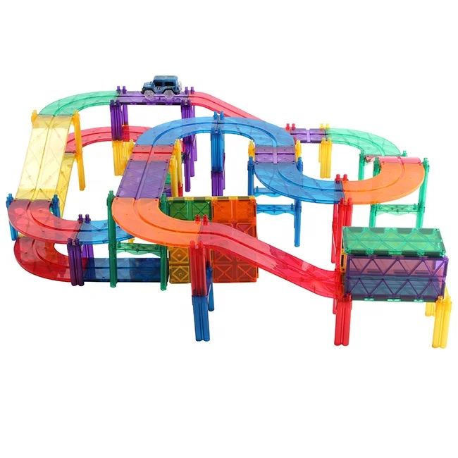 2021 best sell MNTL G8215 80pcs/set marble run race track magnetic tile magnet building block diy rc car