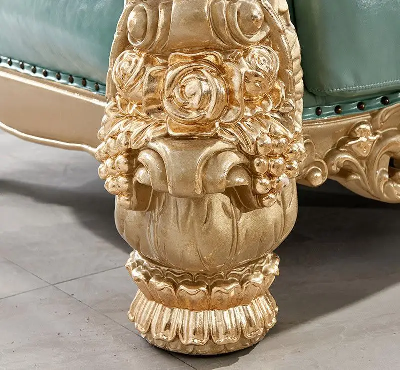 7 местный в роскошном королевском антикварная мебель для гостиной оригинальный кожаный Диванный гарнитур белый и золотой ткани диван-кровать