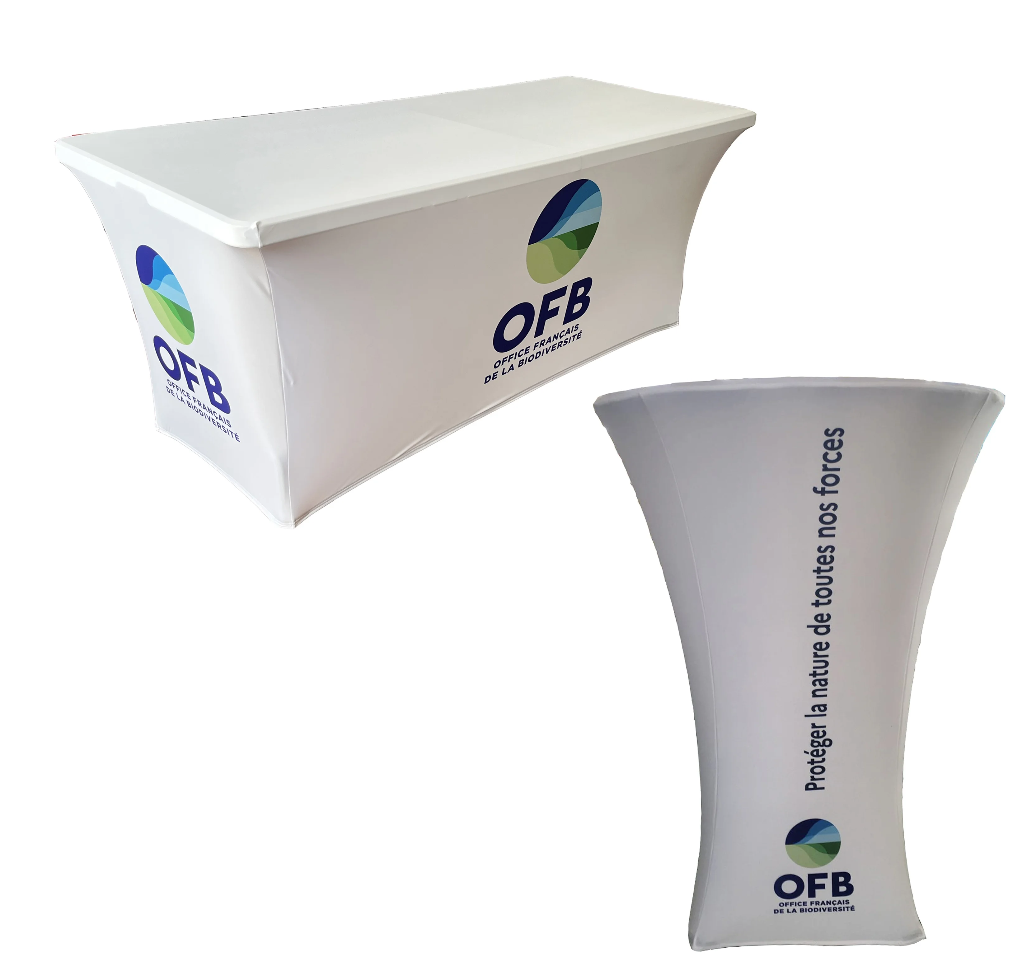 2024 Sublimation Printed Display Table Cloth Trade Show Stretchable Table Cover Fitted Table Throw