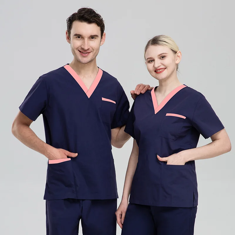 Jinteng Unisex Nurse Uniform Set Polyester Cotton Woven Beauty Salon Surgical Gown Dental Operating Room ICU Brushing Suit