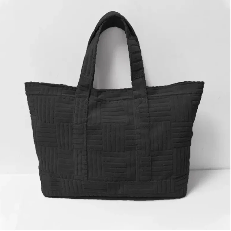 Personalized Monogram Travel Terry Bag Woman Tote Beach Custom Large Plaid Tote Bag