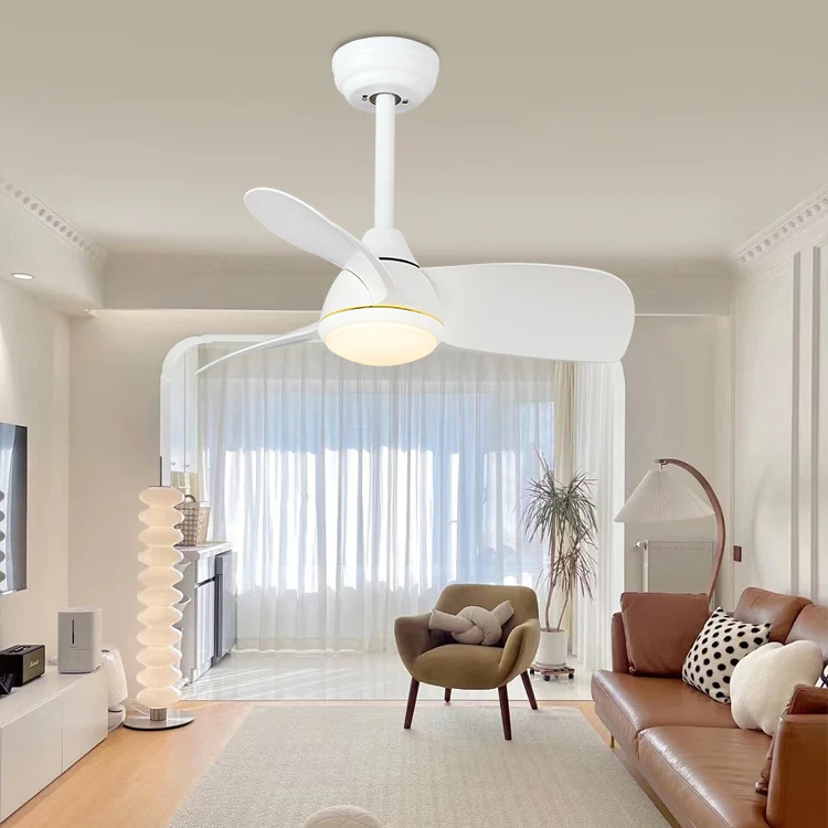 36 Inch White Blade Indoor Bedroom Remote Control Abs Ceiling Fans With Light Led