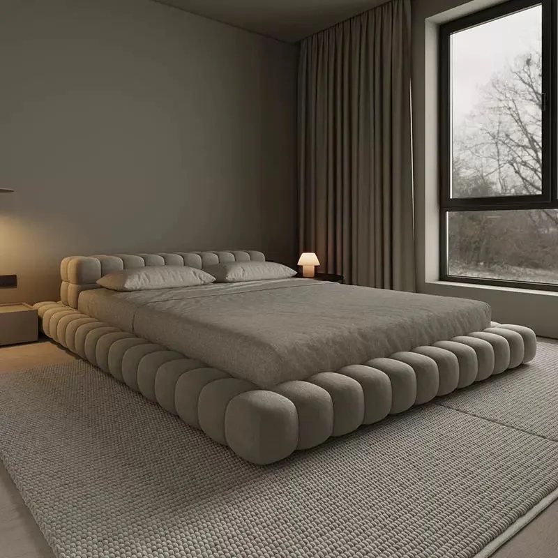 Italian Designer Creative Tatami Bed Contemporary Minimalist Cloth Double Bed for Master Bedroom Fabric Material