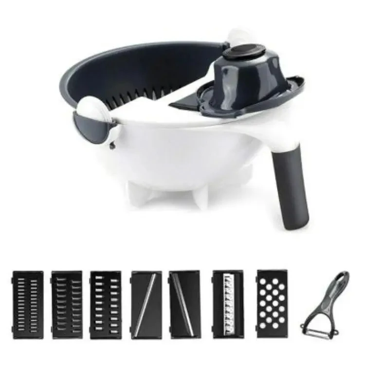 Popular Kitchen Multi Functional Shredder Wet Fruits Drain Basket Blade Cutter Manual 5 in 1 Slicer Vegetable Grater