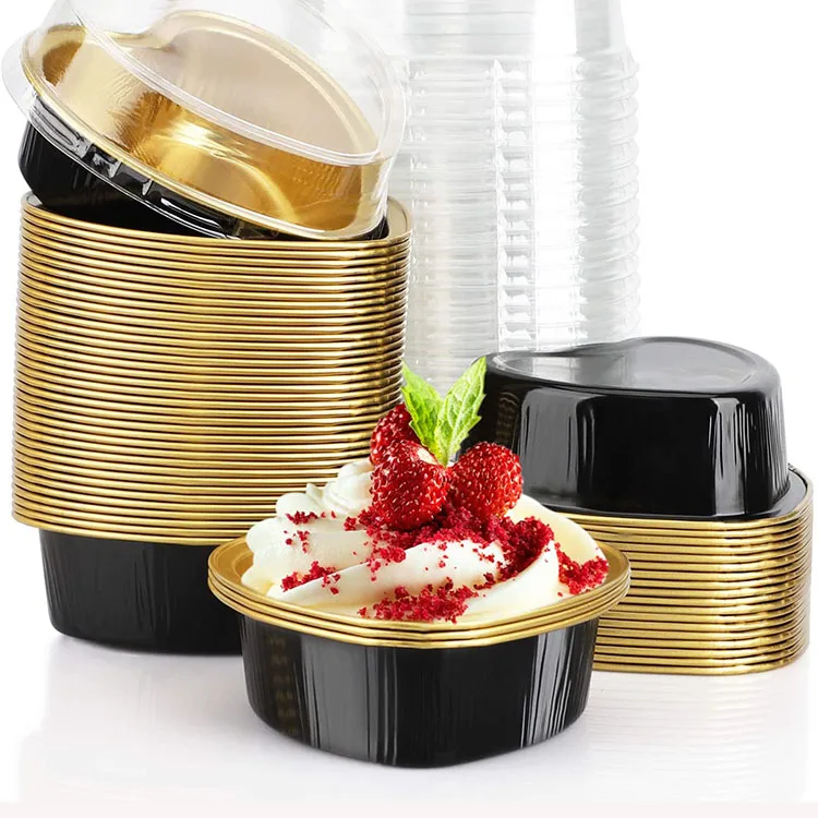 Пригодные для переработки закуски в форме сердца снэки десерты Flan кекс хрустящие пироги алюминиевая фольга чашки выпечки с