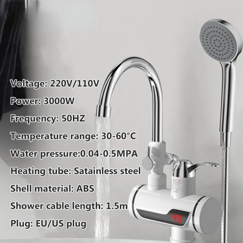 Plastic Portable Tankless Bathroom. Faucet Hot Cold Water Tap Instant Electric Water Heaters With Shower Head