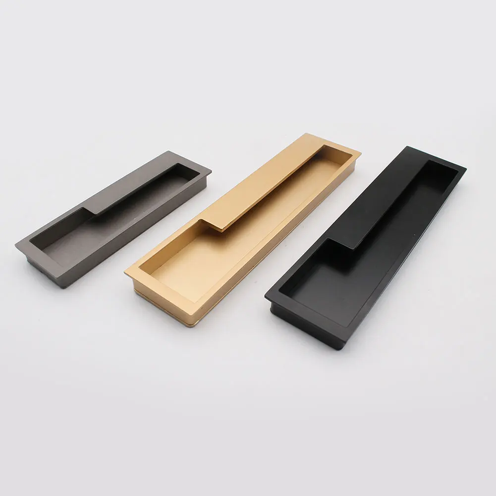 Classic Kitchen Handles Kitchen Door Knobs Hot Specials Minimalist Rectangular Handle, Zinc Alloy Modern Embedded 128mm Black