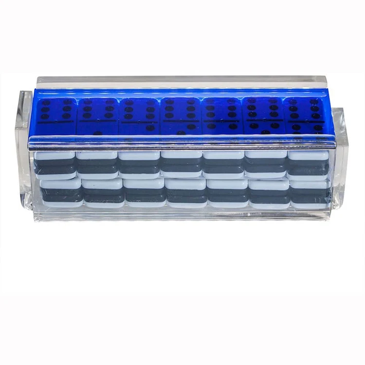 Double Six Acrylic Dominoes Set Professional Two Toned Lucite Black White Dominoes Tiles With Spinners And Rack