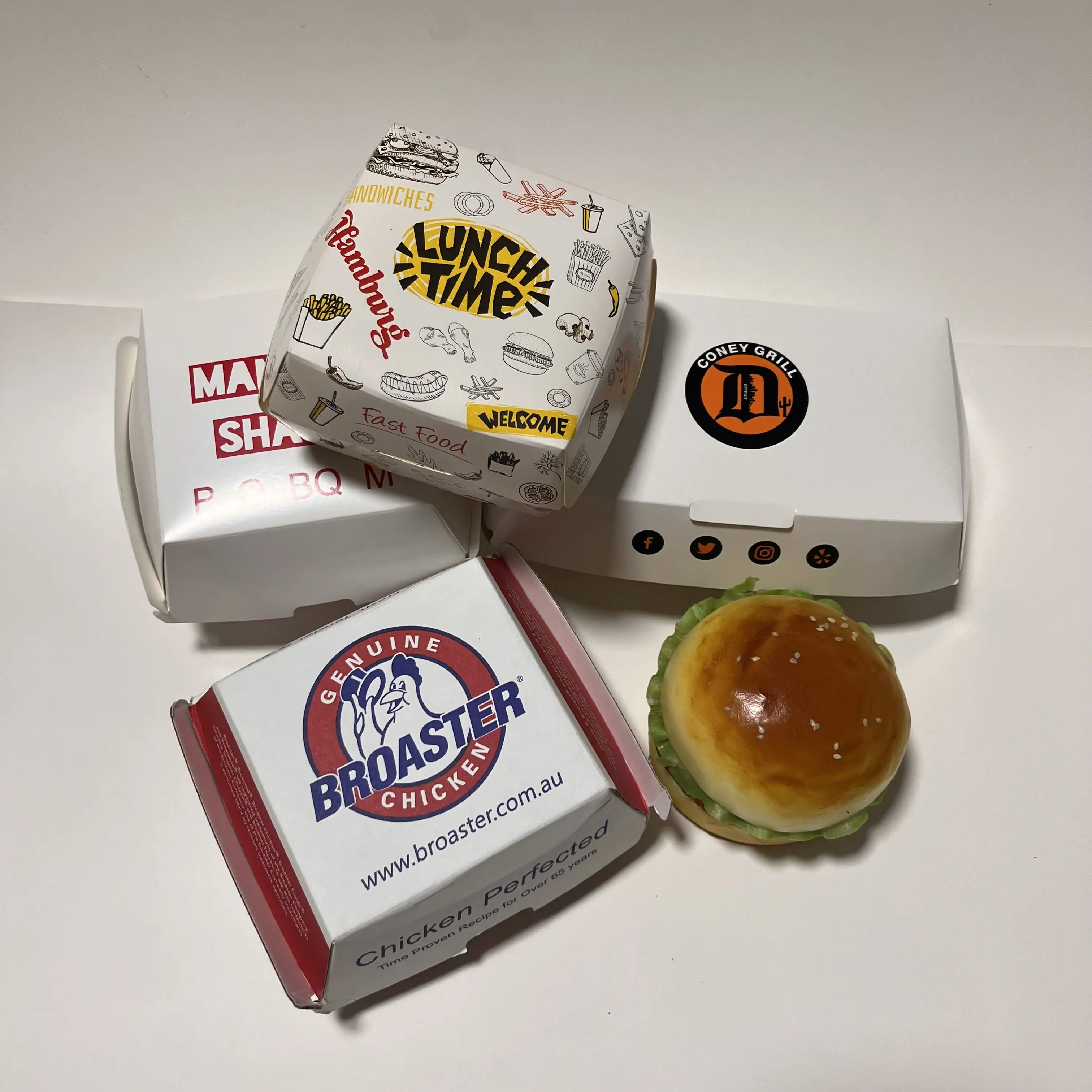 Wholesale Good Quality Disposable White Brown Lunch Food Custom Hamburger Burger Box Packaging For Easier Take away Carrier