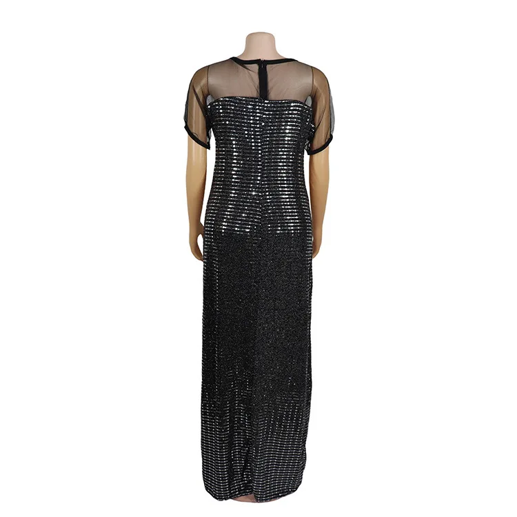 
OL Temperament Sexy Elegant Black Rhinestone Sequins Thin Party African Women Dress 
