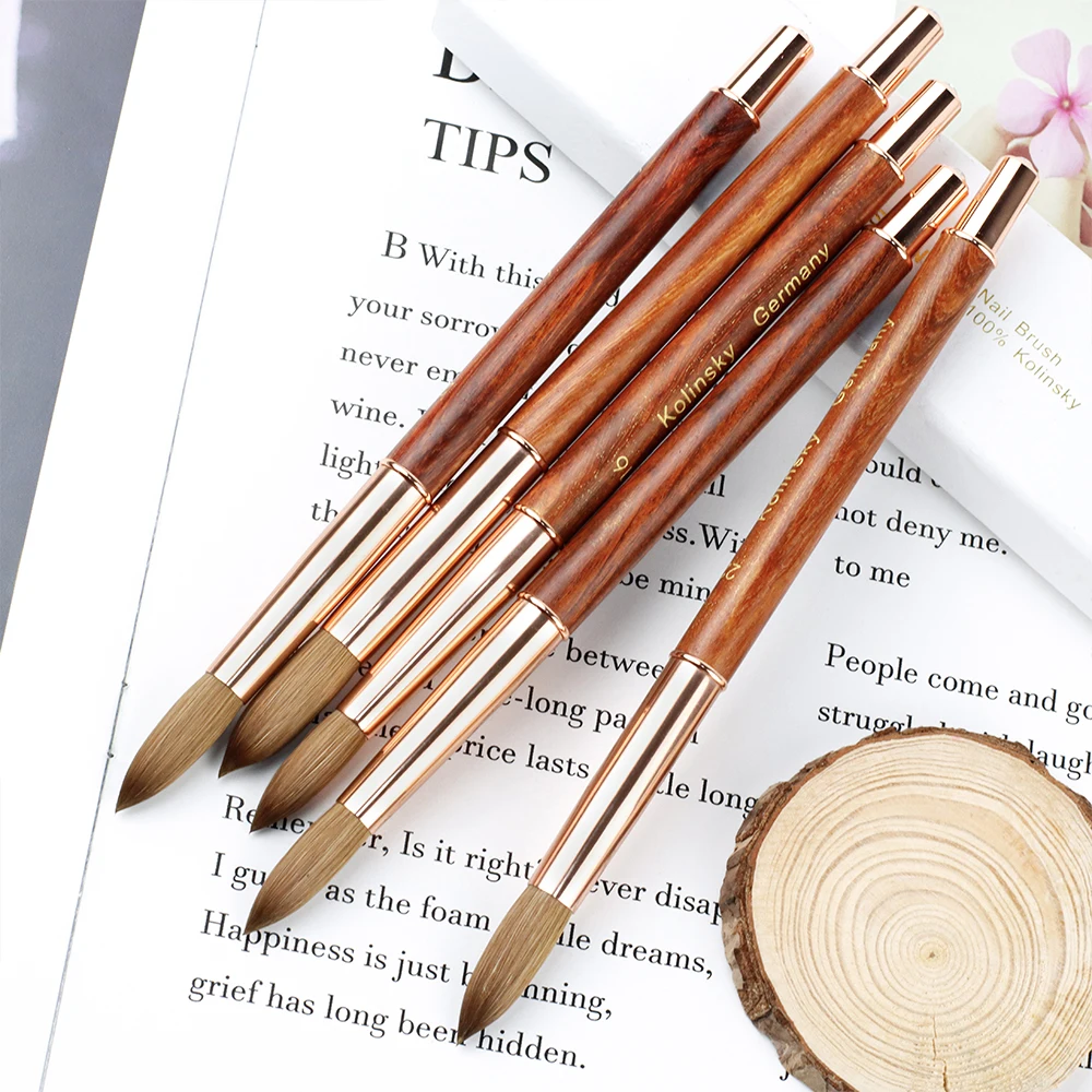 Germany custom soft thick wholesale design personalized wooden pure 100% kolinsky acrylic art nail brush