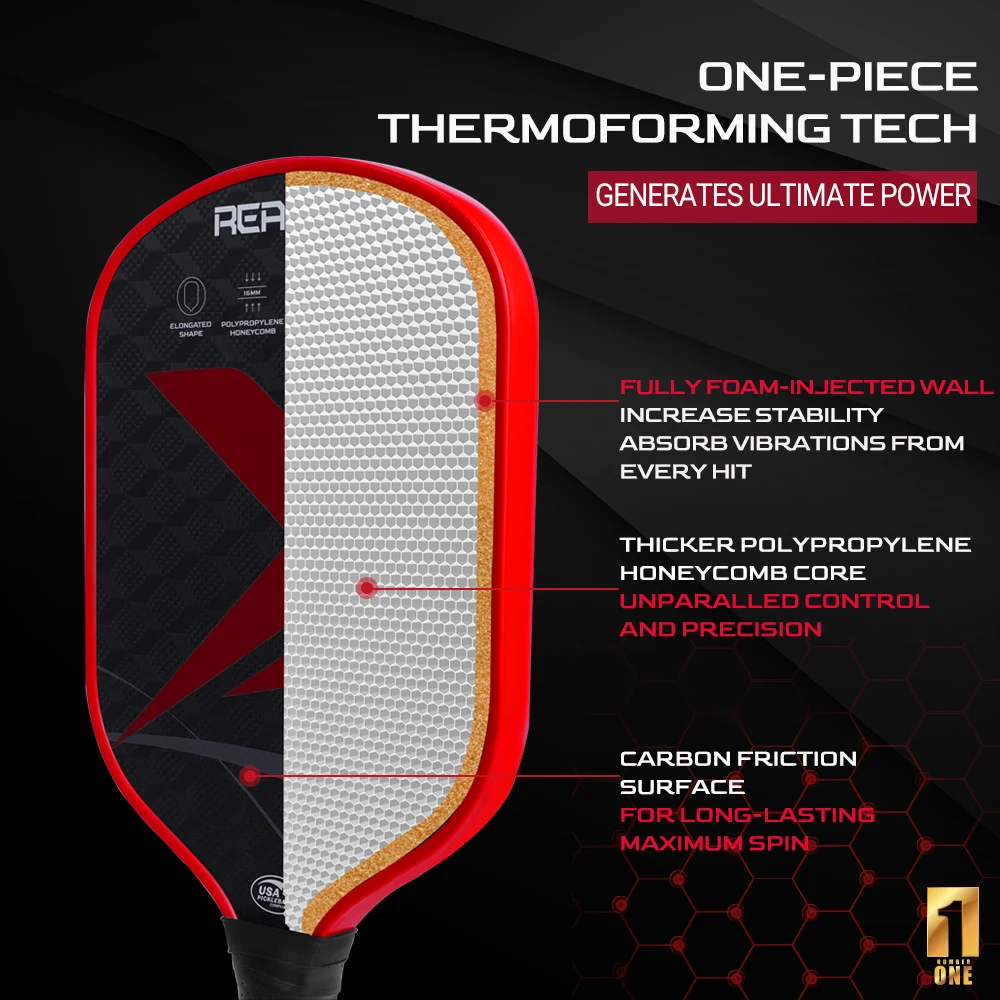 REANOX 18K 3D Pattern Thermoformed Raw Carbon Surface Racket Foam Injected Wall Premium Control Pickleball Paddle