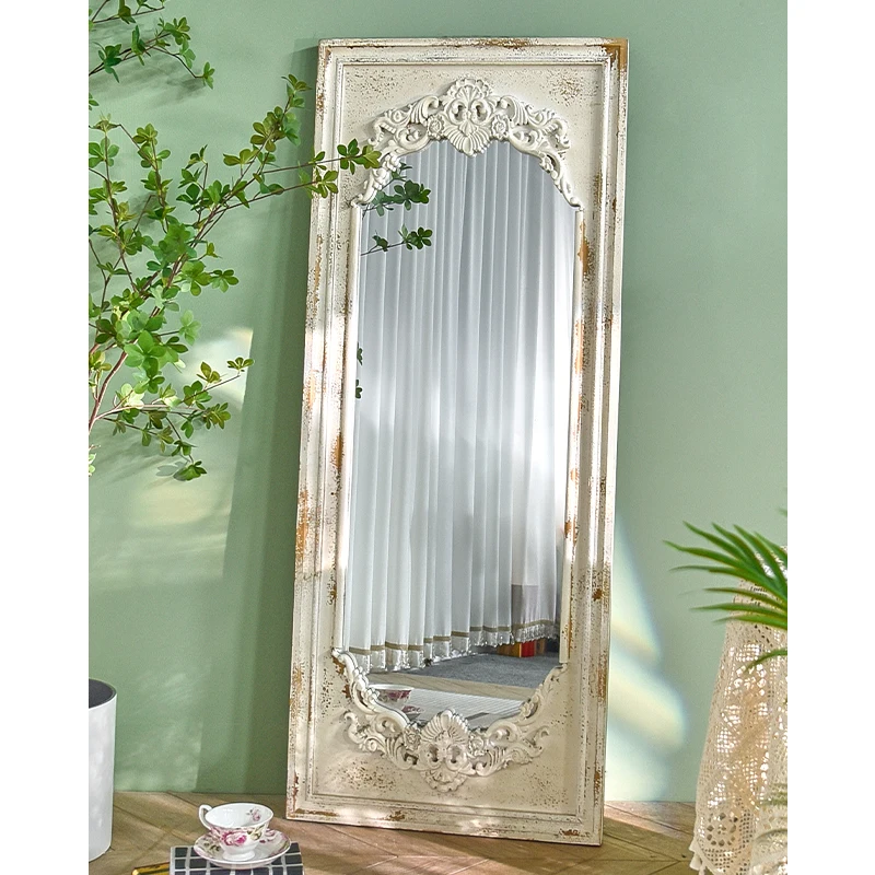 INNOVA Custom shabby chic beauty decorative wall mirror rectangular white distressed wood frame wall mirror