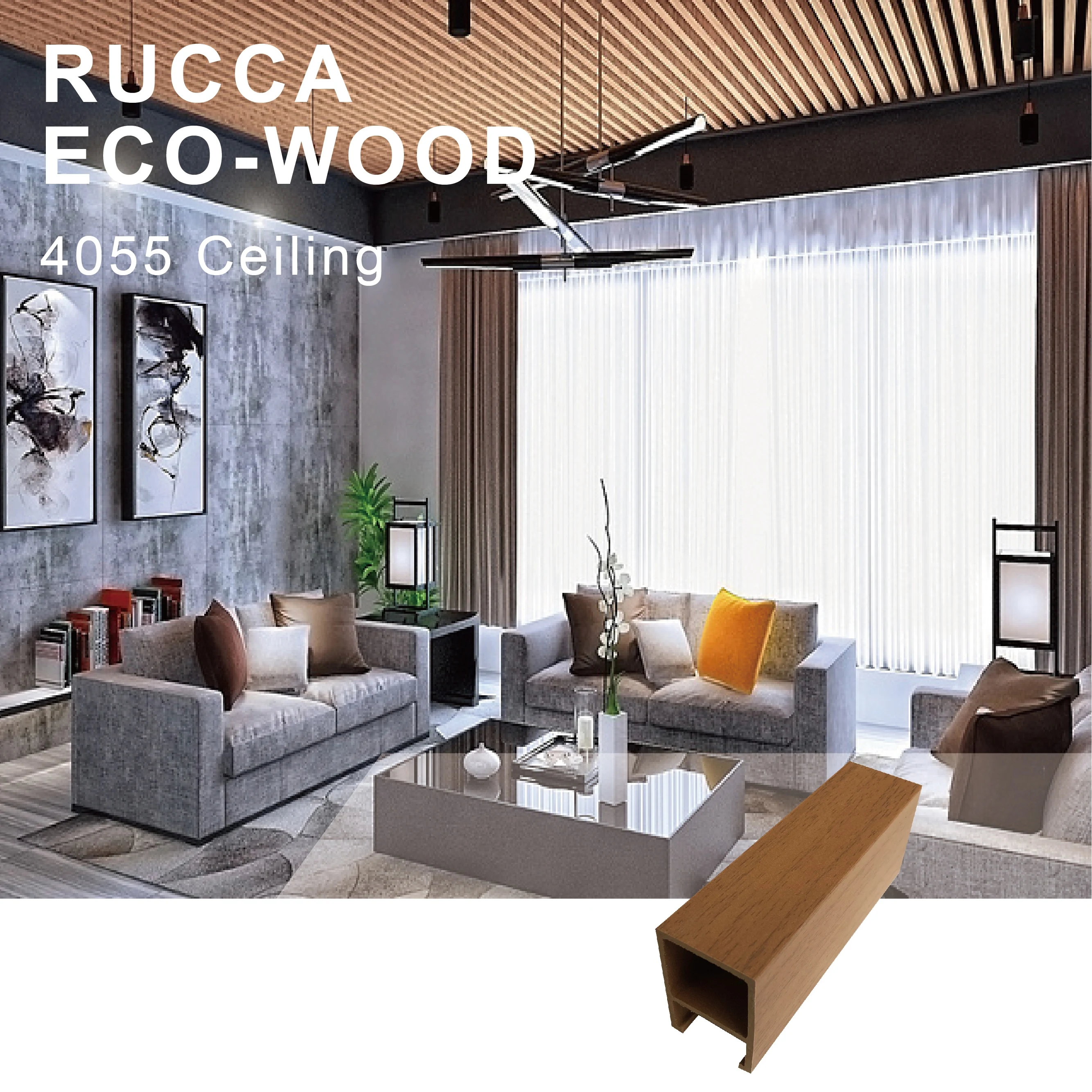Rucca WPC Composite Ceiling Decoration False Ceiling 40*55mm Wholesale for Hotel/House/Project Ceiling Panel Tiles