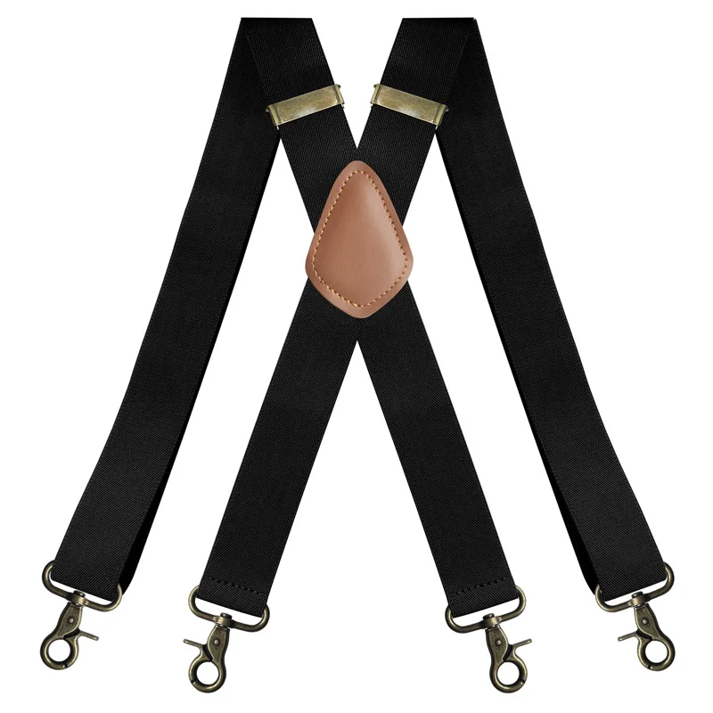 High Quality Vintage Heavy Duty X Style 4 Bronze Snap Adjustable Braces Elastic Suspender