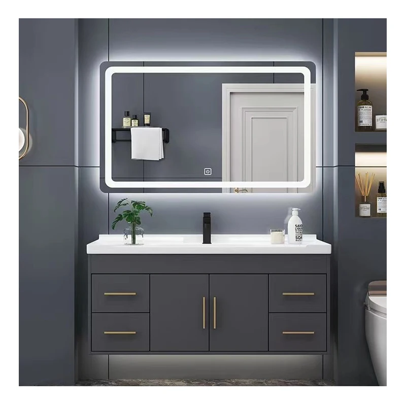 modern Design Bathroom mirror Cabinet with led light 30 inches  wc sink furniture vanity and ceramic basin