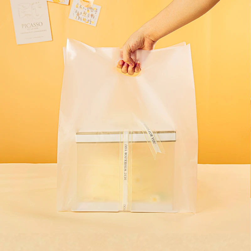 Highly Transparent Cake Bakery Packaging Plastic Bag Custom Biodegradable Food Take Out Handle Baking Shopping Bags