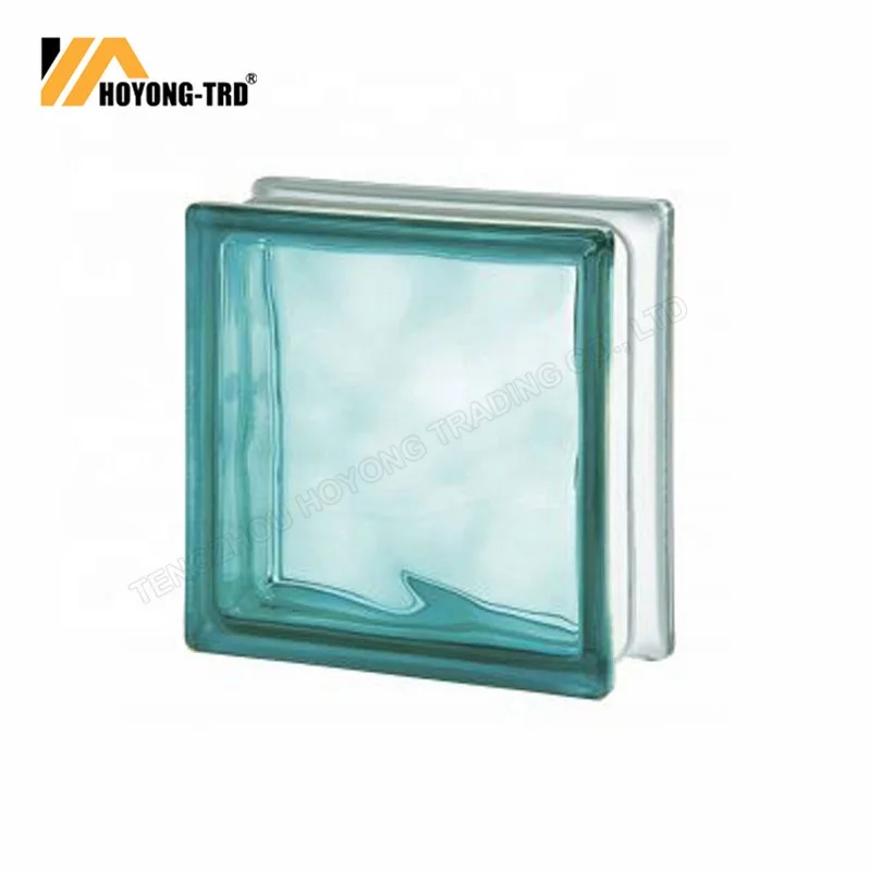Side blue color glass block brick 190*190*80 mm
