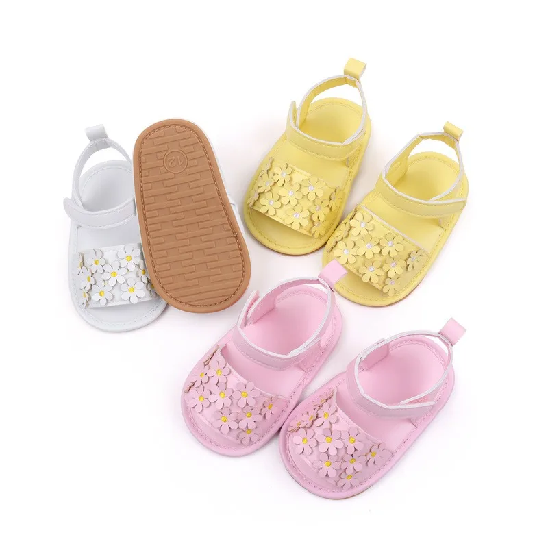 2024 Hot Selling Quick shipping PU Leather Colorful flower Rubber soft sole Baby girl sandals