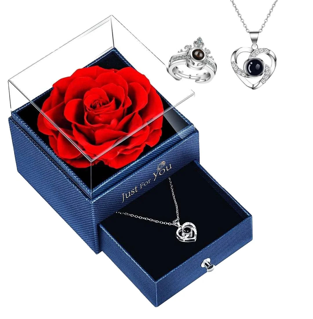 I love you 100 languages with the same pair of brass clavicle chain custom love memory projection necklace jewelry ring set